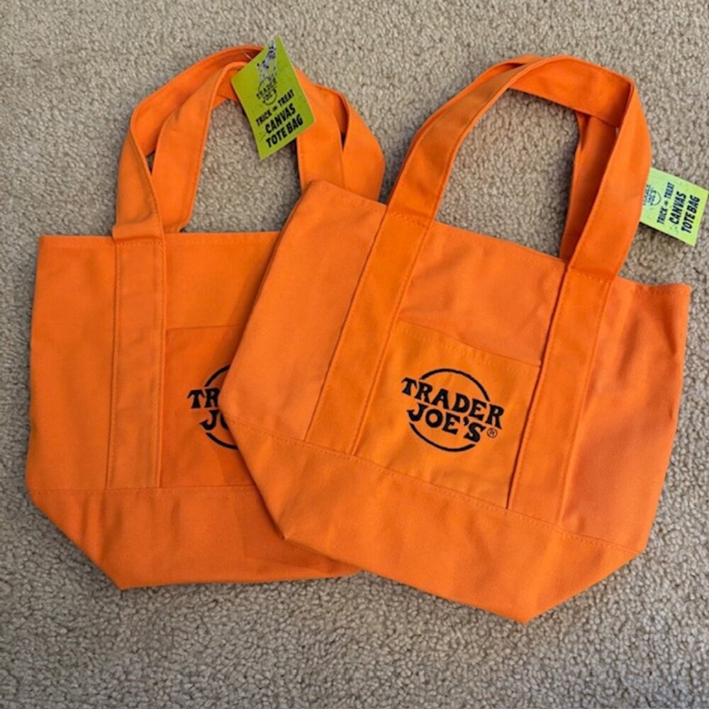 Trader Joe's Mini SET OF 2 Trick Or Treat Canvas Tote Bag ORANGE HALLOWEEN